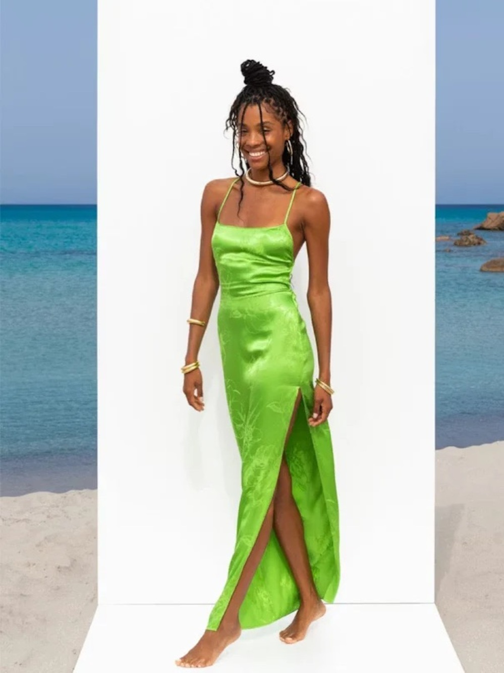 New Rat & Boa Carina Dress Green Floral Strappy Maxi Long Satin Formal Small